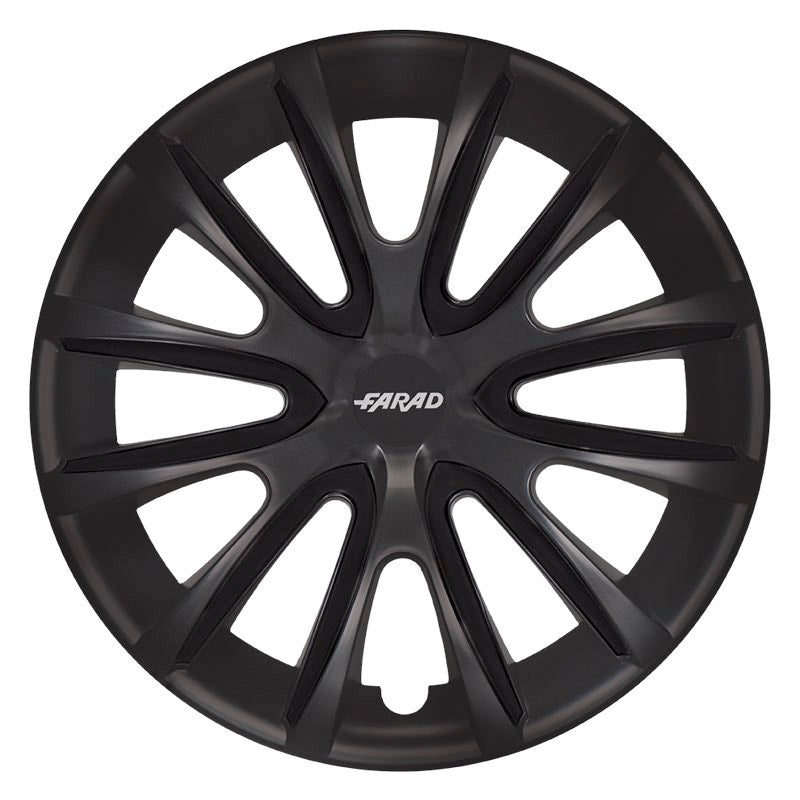 Set 4 Copricerchi Farad bicolor 240 Black Matte + Inserti e Logo - Vari Colori