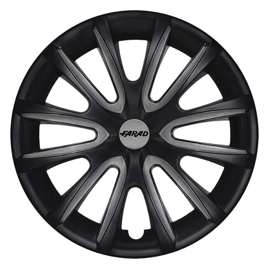 Set 4 Copricerchi Farad bicolor 240 Black + Inserti e Logo - Vari Colori