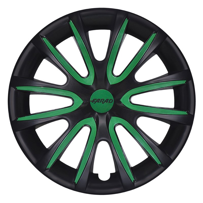 Set 4 Copricerchi Farad bicolor 240 Black + Inserti e Logo - Vari Colori