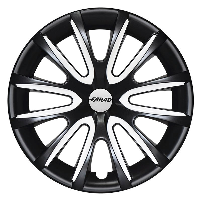 Set 4 Copricerchi Farad bicolor 240 Black + Inserti e Logo - Vari Colori