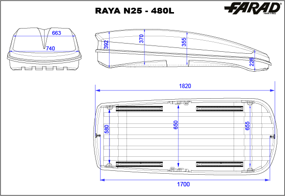 Box Da Tetto Farad Raya Nero Lucido 480L 1-94931 N/25