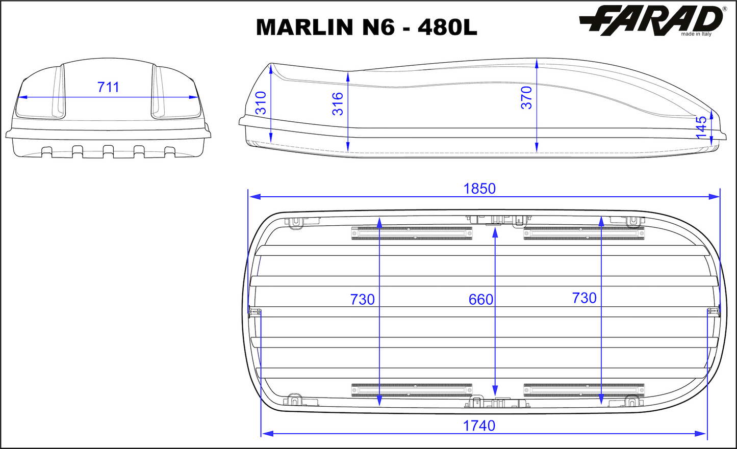 Box Da Tetto Farad Marlin Nero Lucido 480L 1-9431 N/6