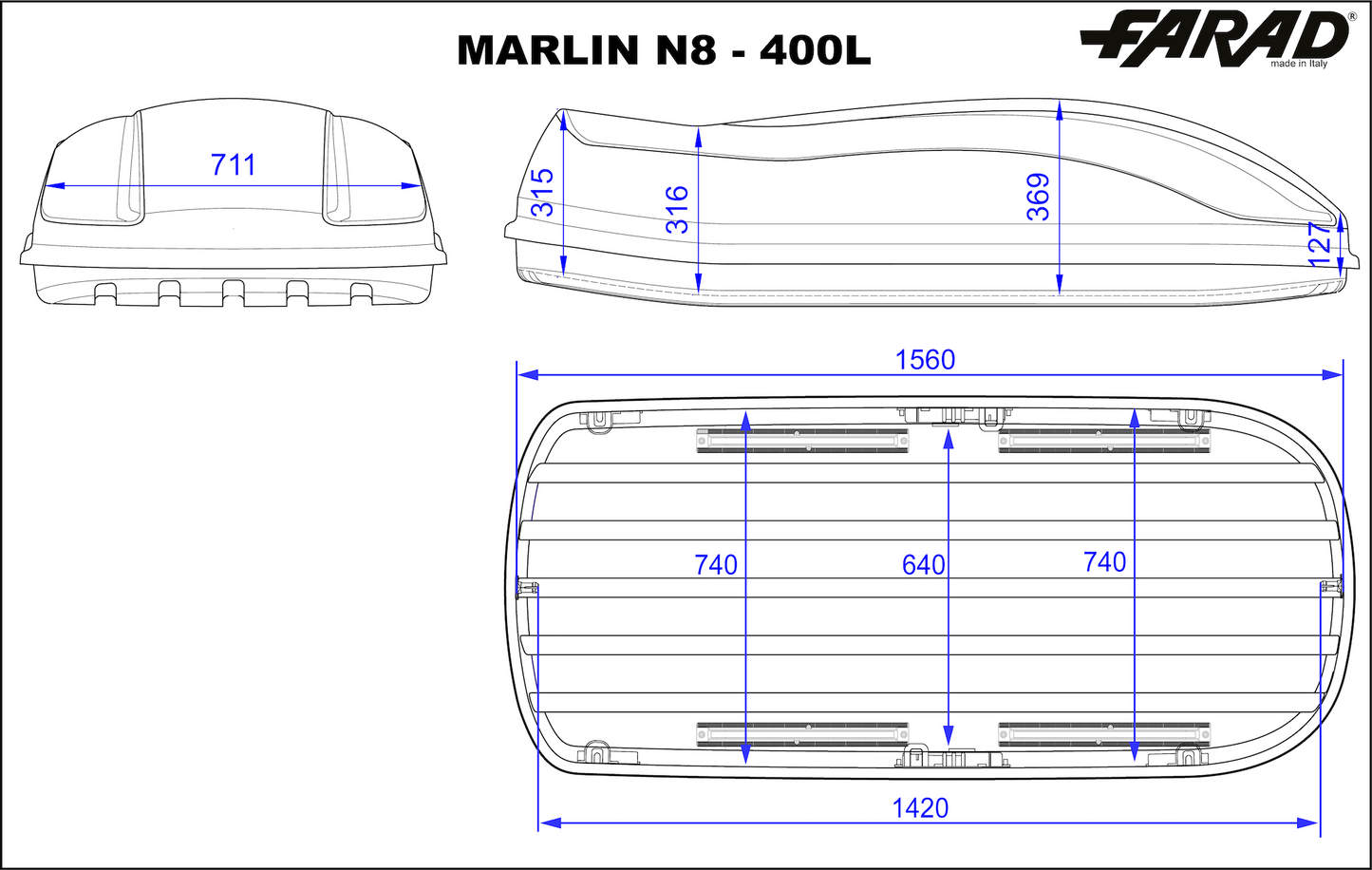 Box Da Tetto Farad Marlin Nero Goffrato 400L 1-92531 N/8