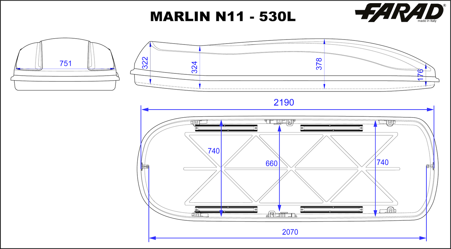 Box Da Tetto Farad Marlin Nero Goffrato 530L 1-92431 N/11