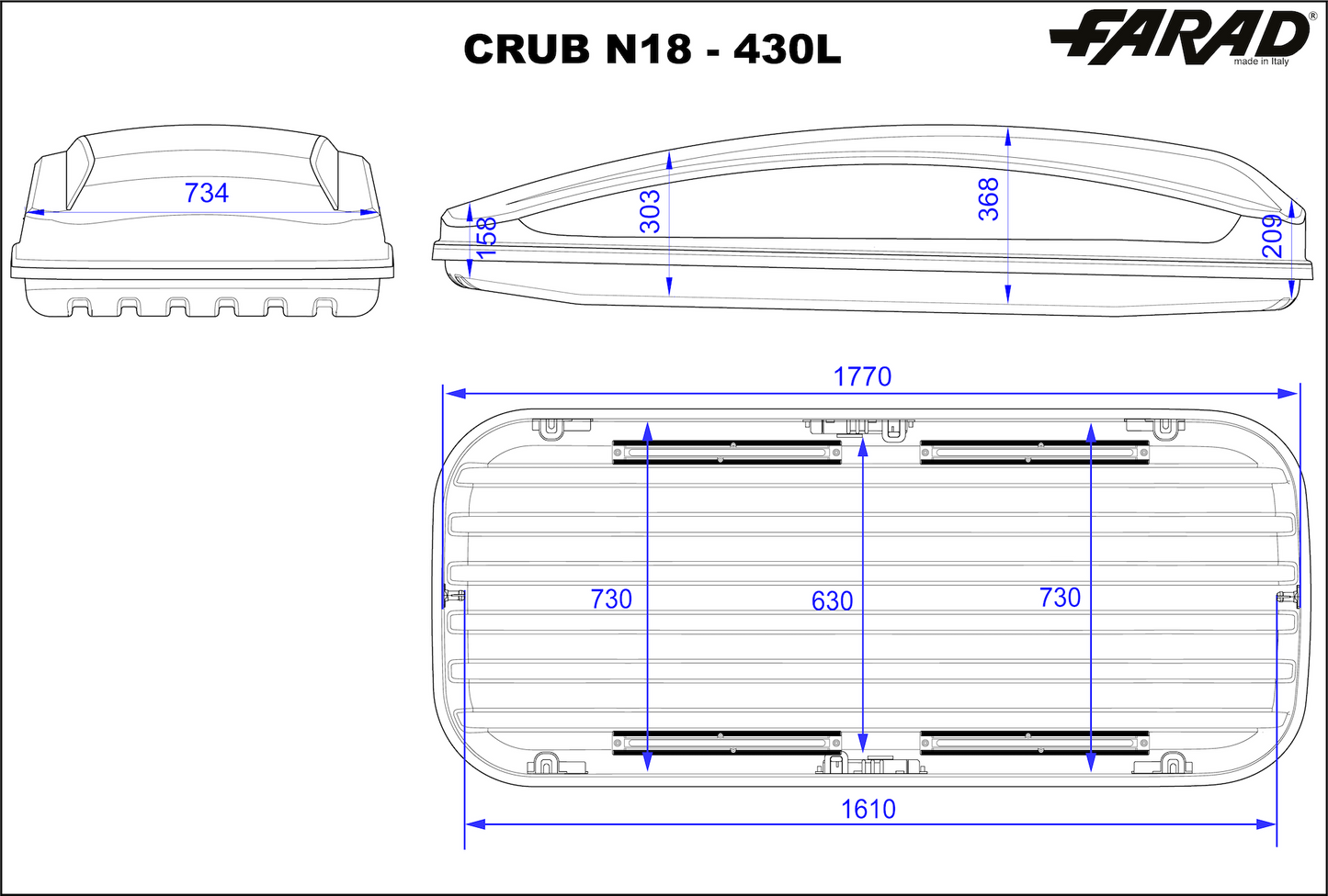 Box Da Tetto Farad Crub Nero Goffrato 430L 1-93431 N/18+Attacco Rapido