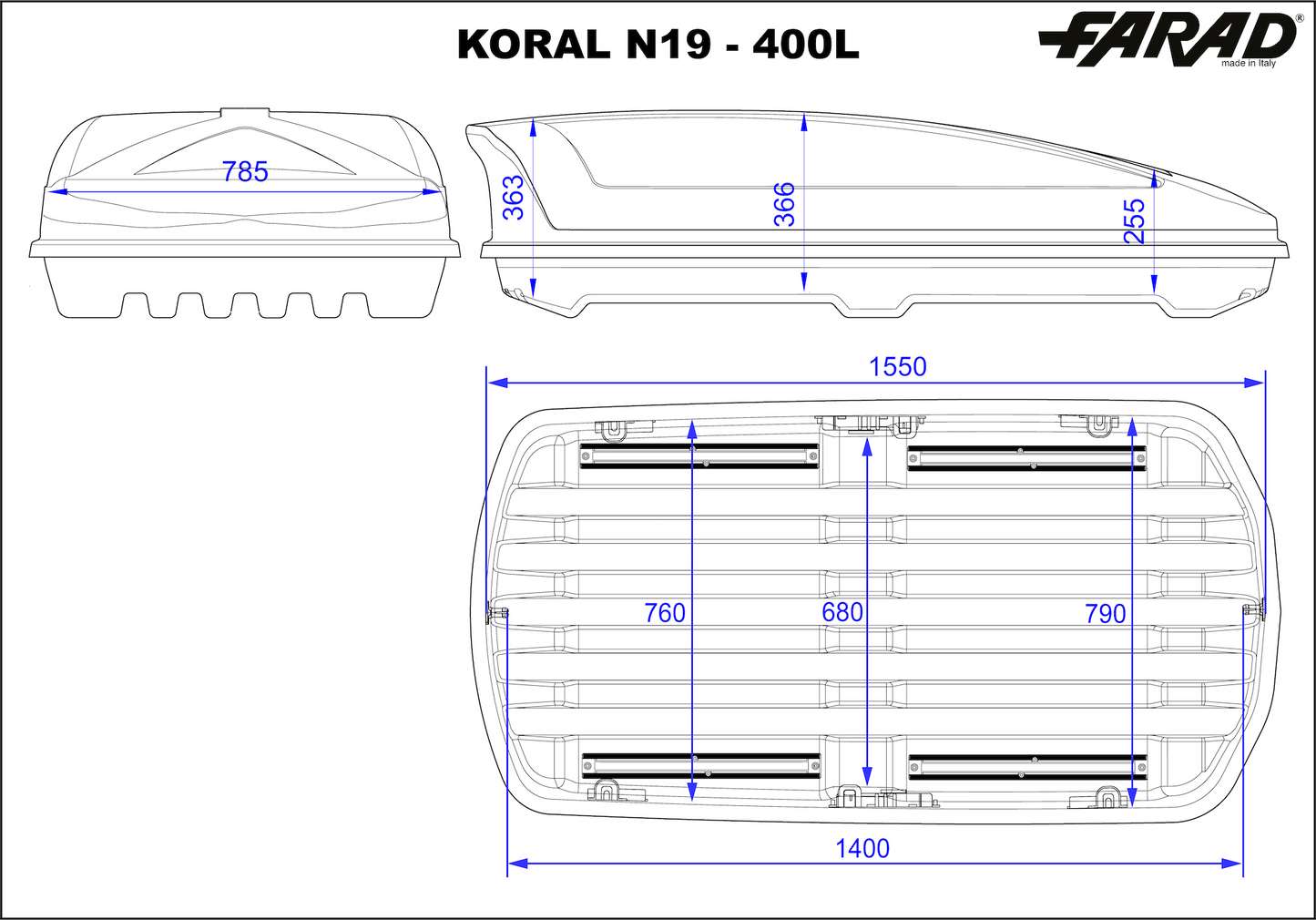 Box Da Tetto Farad Koral Nero Goffrato 400L 1-94731 N/23