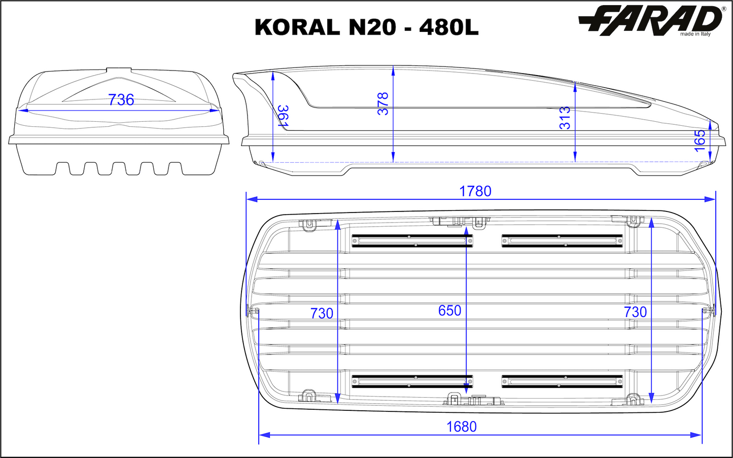 Box Da Tetto Farad Koral Grigio Metallizzato 480L 1-94131 N/20