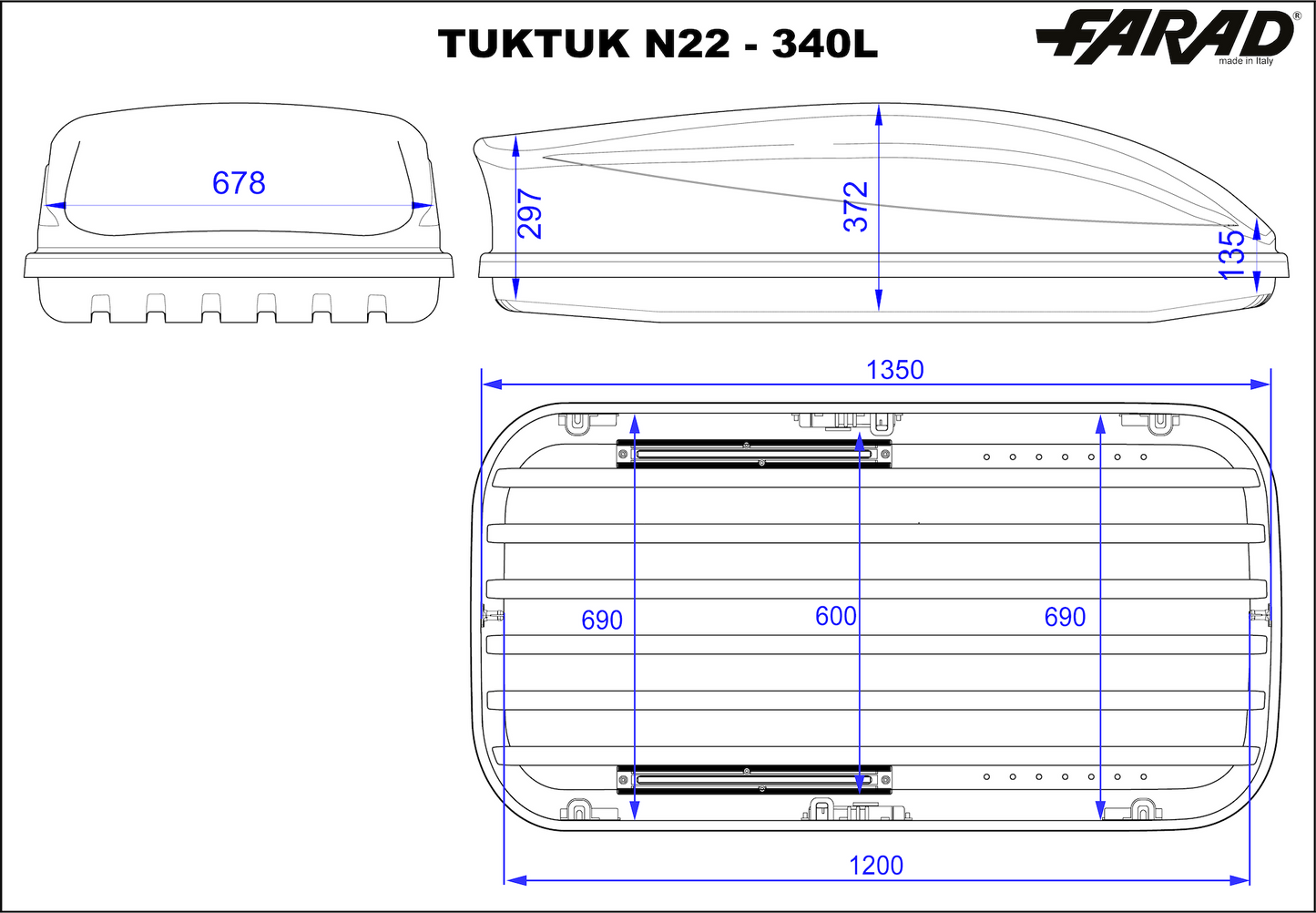 Box Da Tetto Farad Dory Nero Goffrato 340L 1-94831 N/22-1