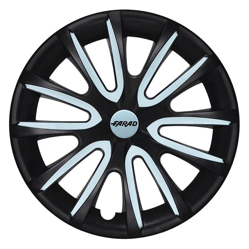 Set 4 Copricerchi Farad bicolor 240 Black Matte + Inserti e Logo - Vari Colori