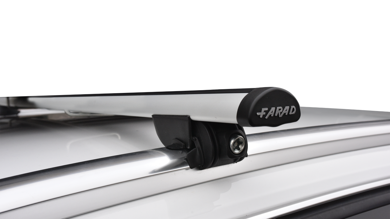 Barre Farad Aerodynamic Silver 120cm + Kit BM 04 per Volvo V60 dal 2010-2018> (5 porte) con Corrimano Basso