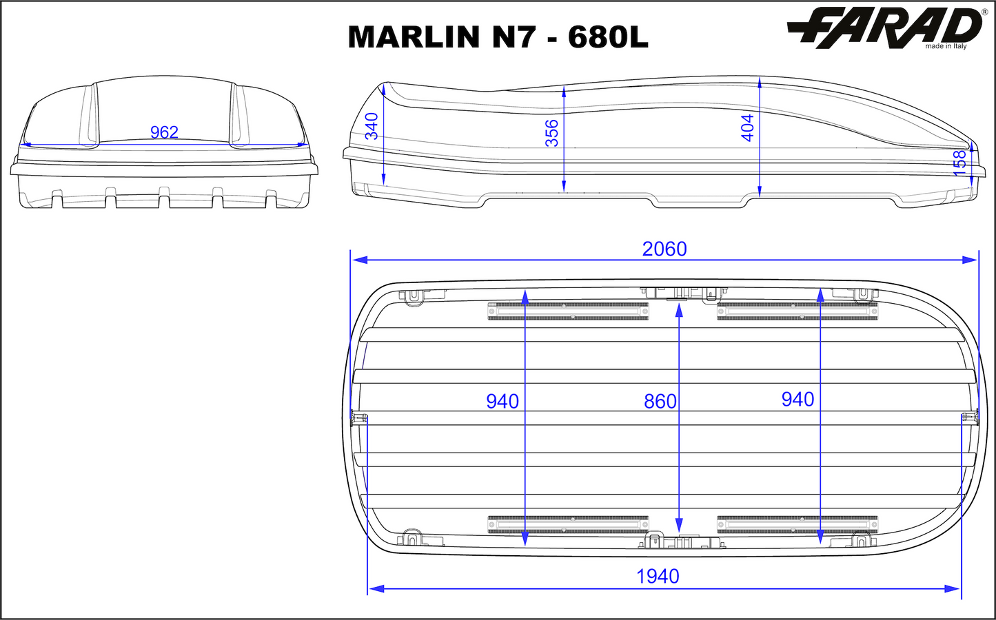 Box Da Tetto Farad Marlin Nero Lucido 680L 1-9531 N/7