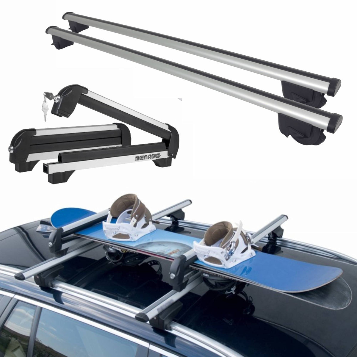 Barre Portatutto Farad Sime 120cm + Portasci ICEBERG per 4 paia di sci o 2 snowboard per Subaru Crosstex dal 2023> (5 porte) con Corrimano Alto