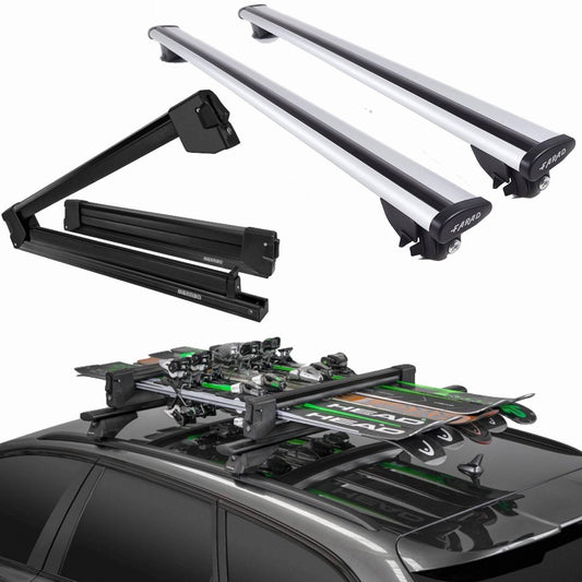 Barre Portatutto Farad Aerodynamic Silver 110cm  + Portasci YELO BLACK per 6 paia di sci o 4 snowboard per Suzuki Jimny Evolution dal 2013-2018 (5 porte) con Corrimano Alto