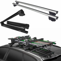 Barre Portatutto Farad Sime 130cm + Portasci YELO BLACK per 6 paia di sci o 4 snowboard per Bmw X3 - E83 dal 2004-2010 (5 porte) con Corrimano Alto
