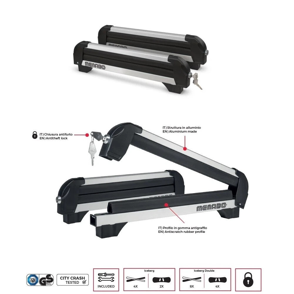 Barre Portatutto Farad Sime 120cm + Portasci ICEBERG per 4 paia di sci o 2 snowboard per Subaru Crosstex dal 2023> (5 porte) con Corrimano Alto