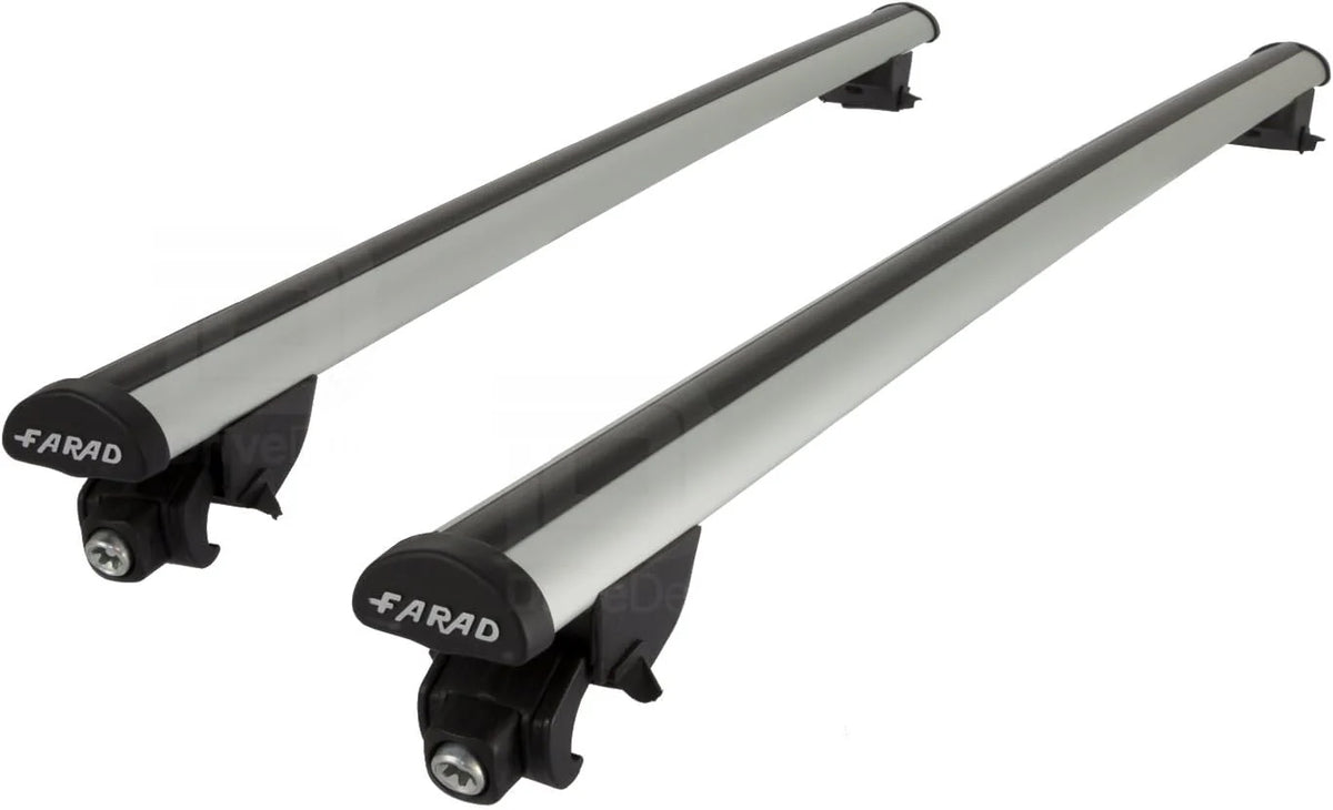 Barre Portatutto Farad BEAMAR 120cm + Portasci ICEBERG per 4 paia di sci o 2 snowboard per Audi Q5 dal 2017> (5 porte) con Corrimano Basso