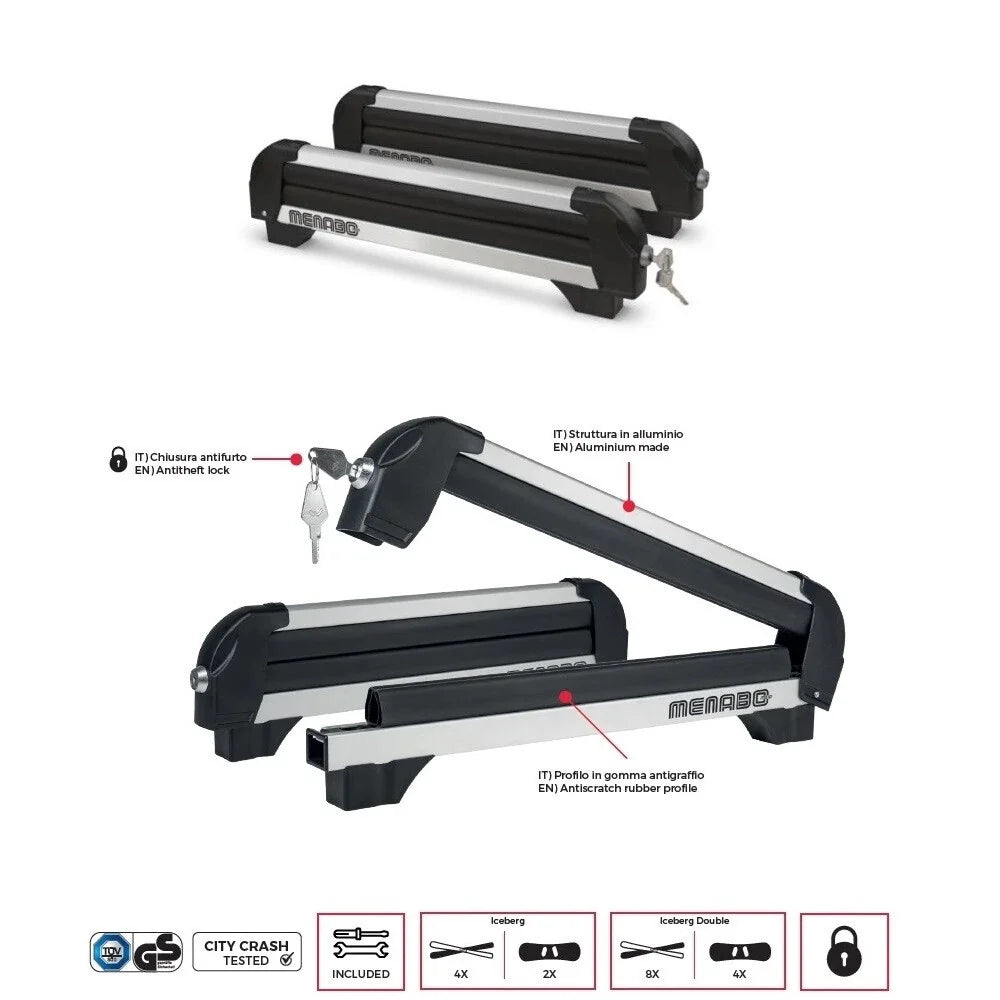 Barre Portatutto Farad BEAMAR 120cm + Portasci ICEBERG per 4 paia di sci o 2 snowboard per Audi Q5 dal 2017> (5 porte) con Corrimano Basso