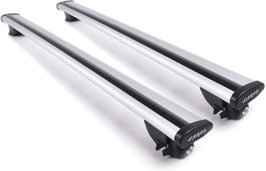 Barre Portatutto Farad Aerodynamic Silver 110cm  + Portasci YELO BLACK per 6 paia di sci o 4 snowboard per Suzuki Jimny Evolution dal 2013-2018 (5 porte) con Corrimano Alto